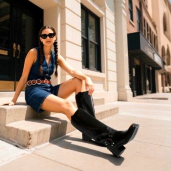 ◼️Steve Madden◼️Women’s Ruskin Engineer Black Heeled Boots  NWT - Picture 2 of 12